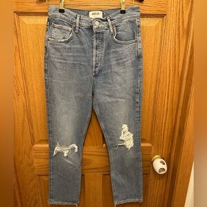 Agolde High Rise Distressed Light Blue Jeans